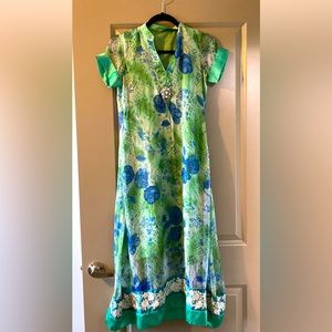 Green and blue outfit